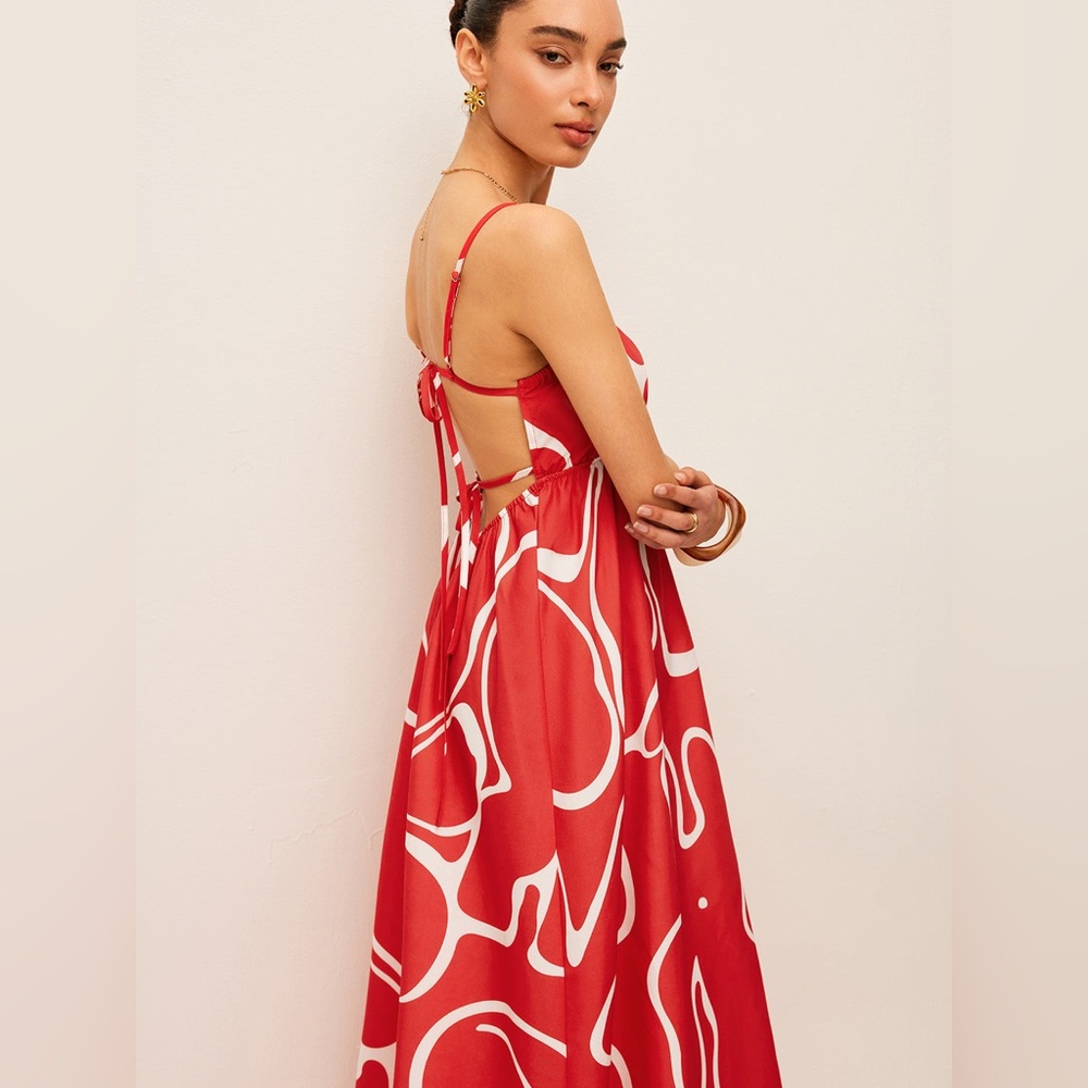 Red and White Strappy maxi Dress S LL2-29